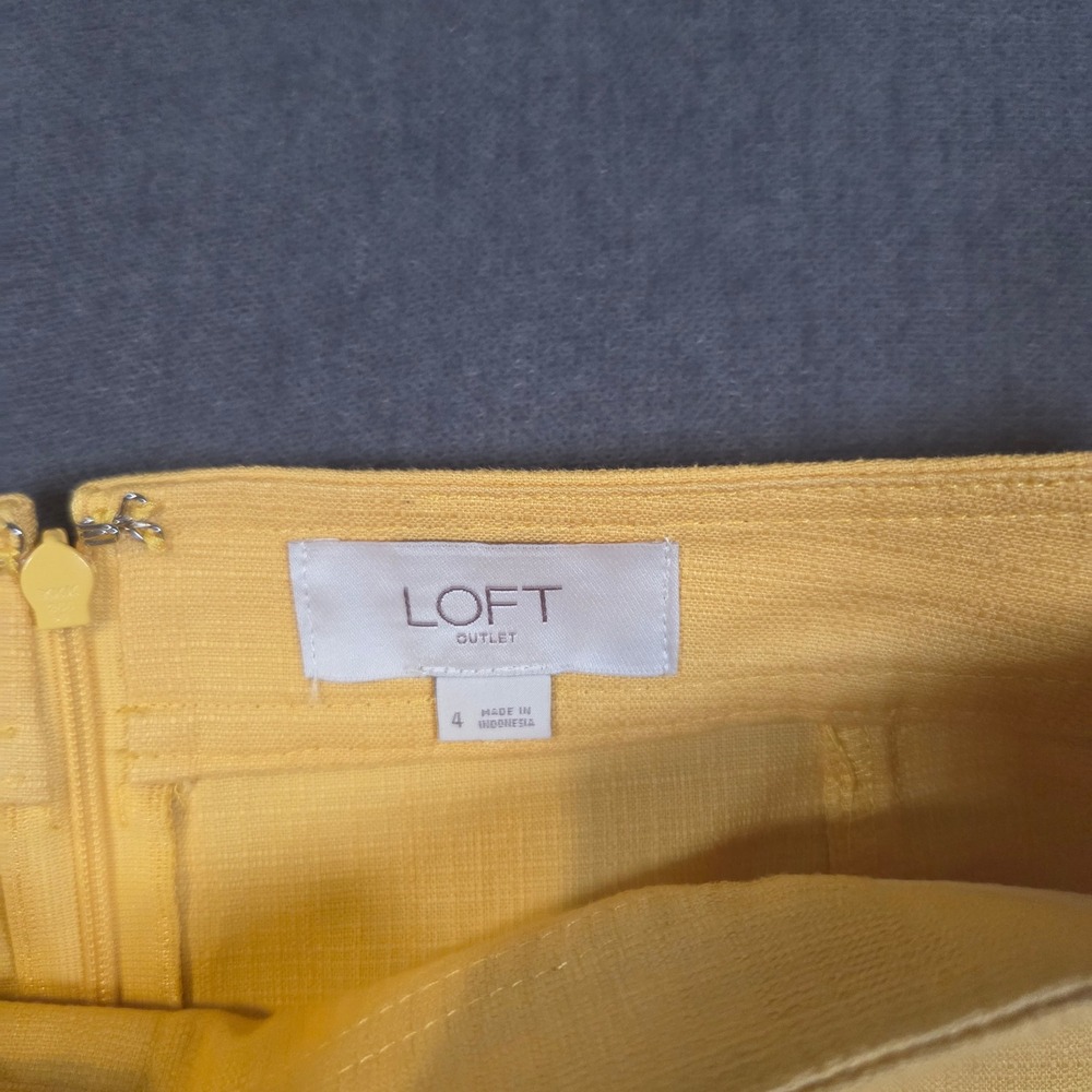 Loft Outlet Mini Skirt Womens 4 Yellow Button Front Textured A-Line Zip Back - Picture 5 of 7